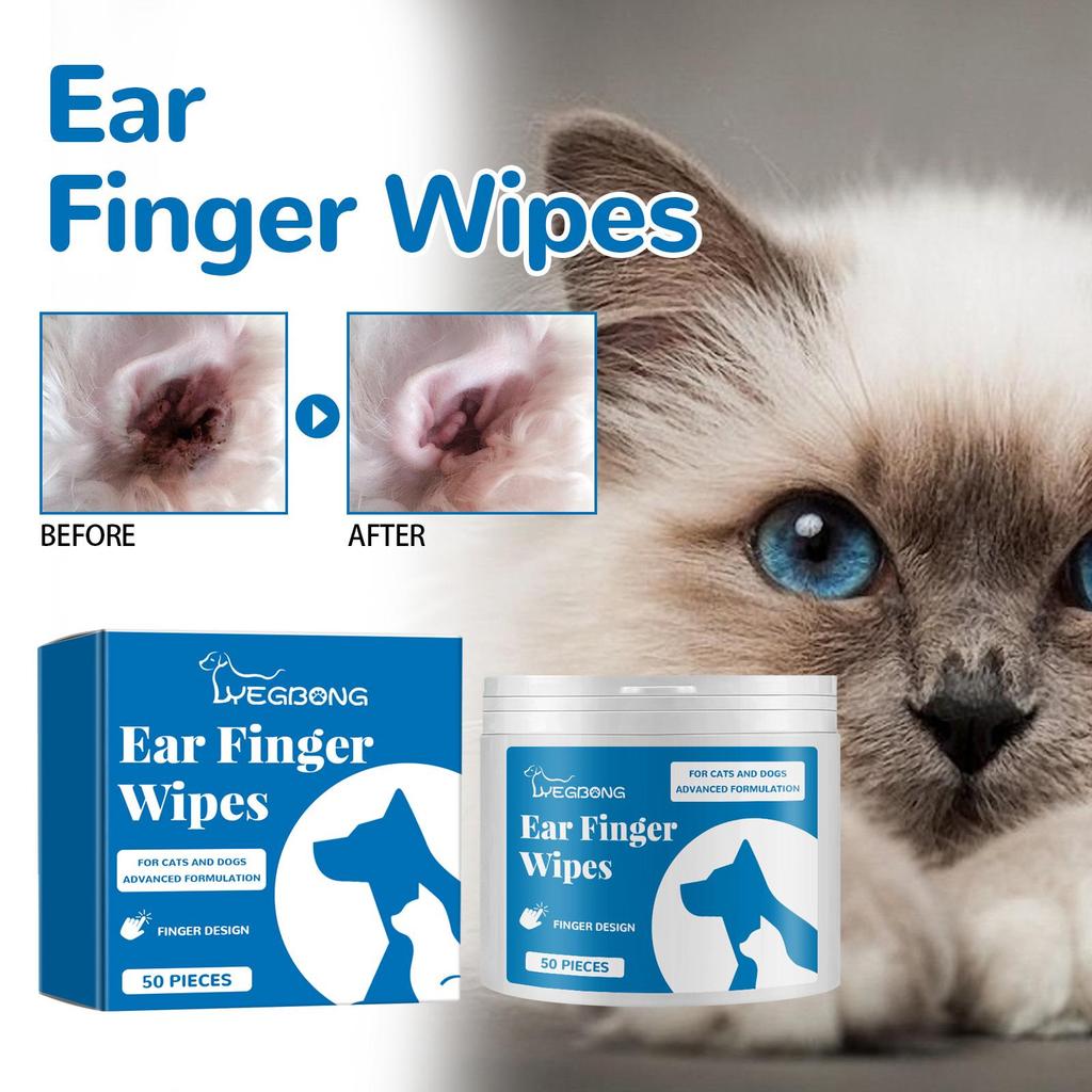 Yegbong disposable pet cleaning finger covers, cat and dog ear cleaning wipes, pet care and nursing appliances to reduce ear odor 50pcs
