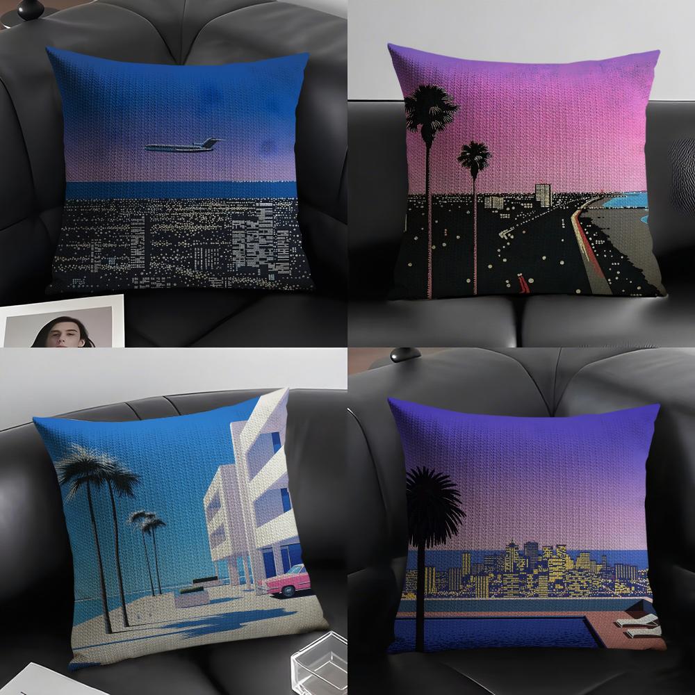Hiroshi Nagai Fashion Cushion Cover Natural Linen Organic Fabric DoubleSided Printing Sofa Home Decor Gift Pillow Case