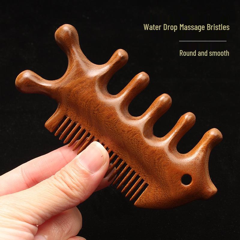 Small Fish Sandalwood Meridian Massage Comb for Women's Head Therapy – Five-Tooth, Anti-Static, Thickened Wood Design