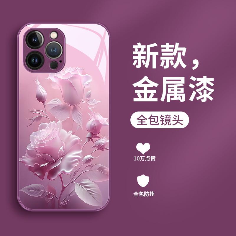 Suitable for Apple 11promax mobile phone case rose flower liquid glass iphone11plus protective case luxury