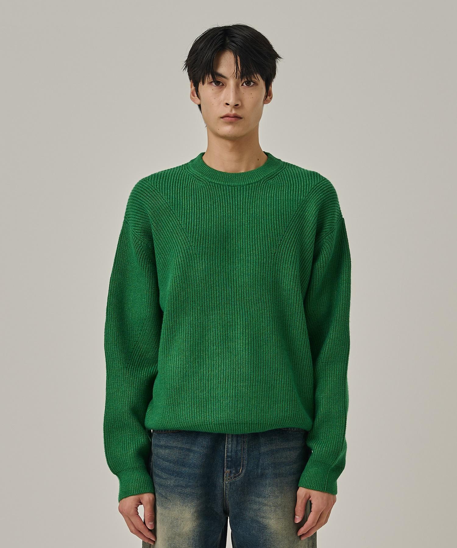 Analog Mood Semi-Overfit Hazzi Daily Round Knit (Green) Free