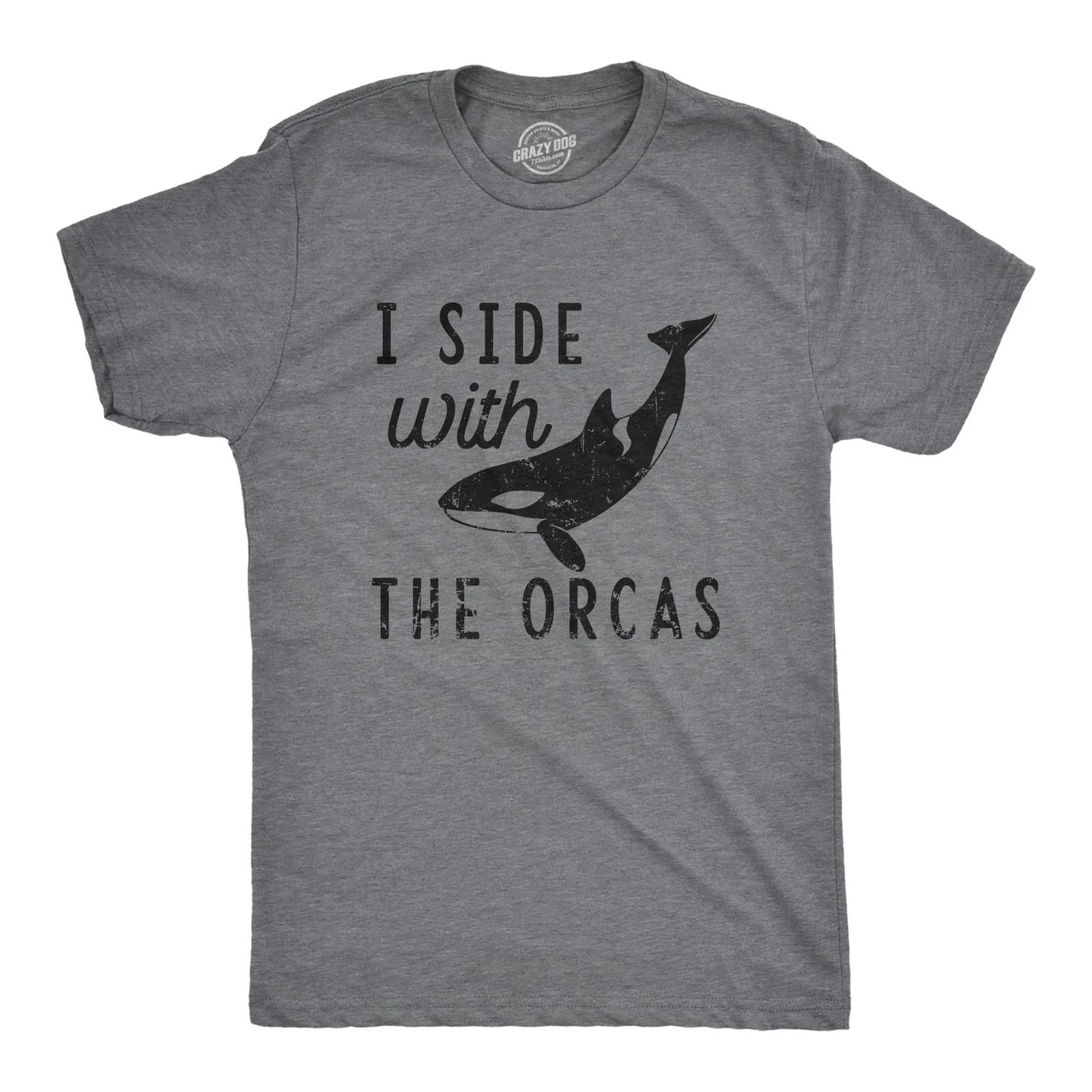 Mens I Side With The Orcas T Shirt Funny Orca Killer Whale Lovers Tee for Guys S