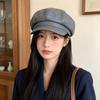 Korean Leather Beret Children Spring Student Cute Versatile Pu British Style Octagonal Hat Pumpkin Hat