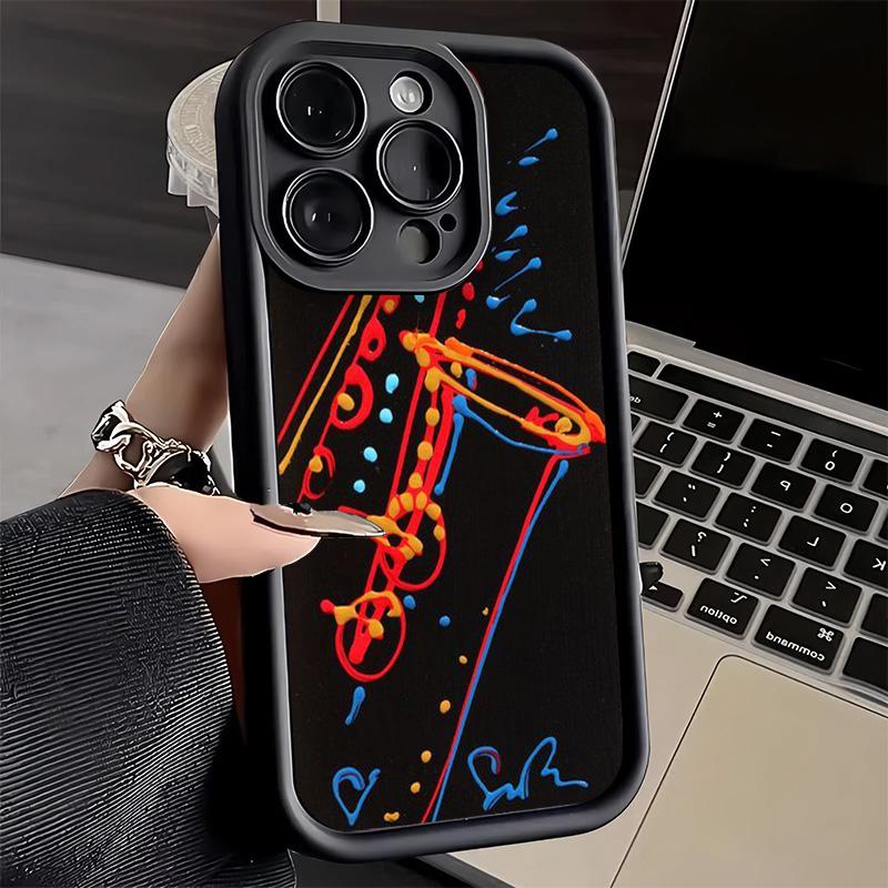 Phone Case for iPhone 17 Air 16E 15 16 Pro Max Saxophone Instrument Music Cover 14 Plus 13 12 Mini Soft Shell Silicone Fundas