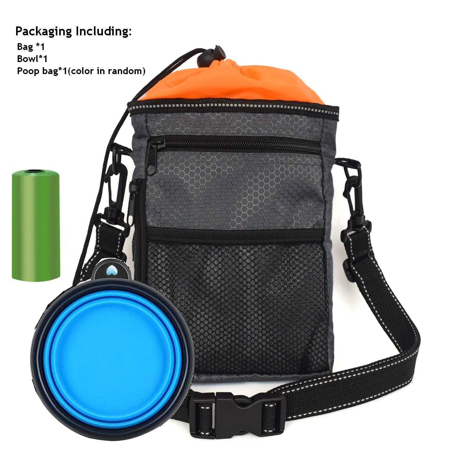 

Портативная сумка для лакомств для домашних животных, держатель для еды, регулируемый поясной ремень, мешок для мусора, складной комплект мисок, многофункциональная уличная сумка для дрессировки собак серый