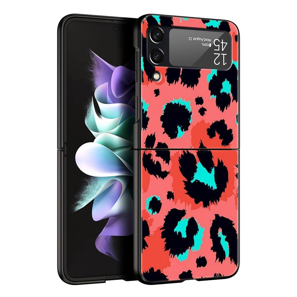 Leopard Print Pattern Phone Case For Samsung Galaxy Z Flip 6 5 4 3 Shell For Samsung Z Flip3 Flip4 Flip5 Flip6 Hard PC Cover