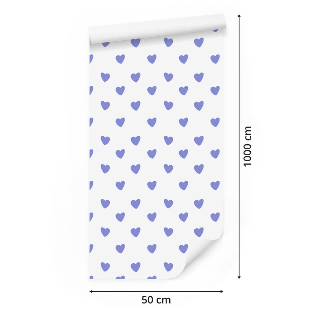 Hearts Wallpaper White and Blue 50x1000