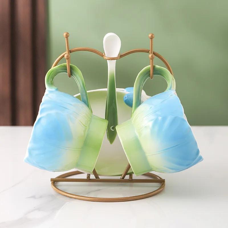 Underglaze Colored Ceramic Mug Tulip Coffee Cup and Saucer Set Flower Teacups Milk Tea Cups Water Glasses Breakfast Cup Milk Mug