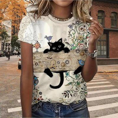 Fashion Women Beautiful Animals Cats Birds Butterflies Giraffes Print T Shirt Funny Casual O-neck Short Sleeves T-shirt Summer Female Tee Shirt