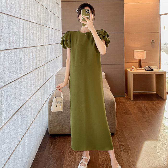 Pregnant mother summer loose large size temperament bubble sleeves thin design sense Korean version of high-end French fashion jumpsuit