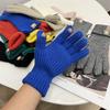 Blogger Knitted Five-finger Long Gloves Autumn and Winter Touch Screen Warm Solid Color Leaking Finger Gloves