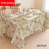 A New Spring Design Tablecloth In 2D Flat Print, Featuring a Beige Backdrop Adorned with Golden Leaves. This Contemporary Rectangular Tablecloth Made 
