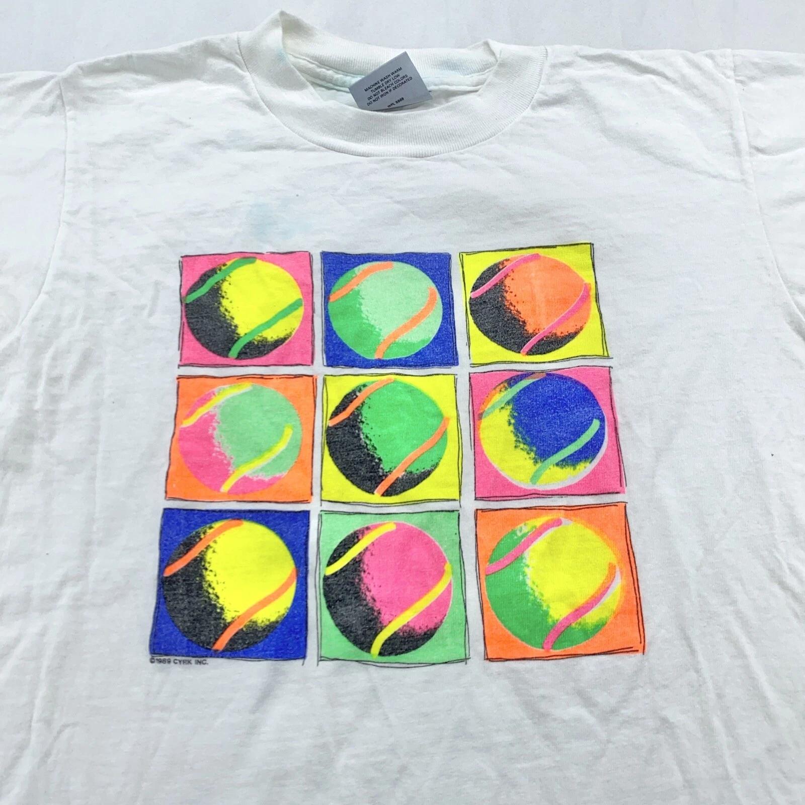 

винтажная футболка CYRK TENNIS NEON POP ART 90-х годов МАЛЕНЬКАЯ мягкая XL
