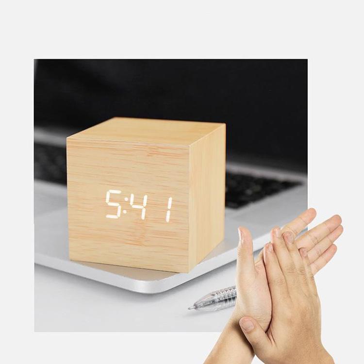 Wooden Alarm Clock Digital LED Despertador De Madera Madera Reloj Thermometer logo Custom Promotional Gift Desk Table Wood Clock