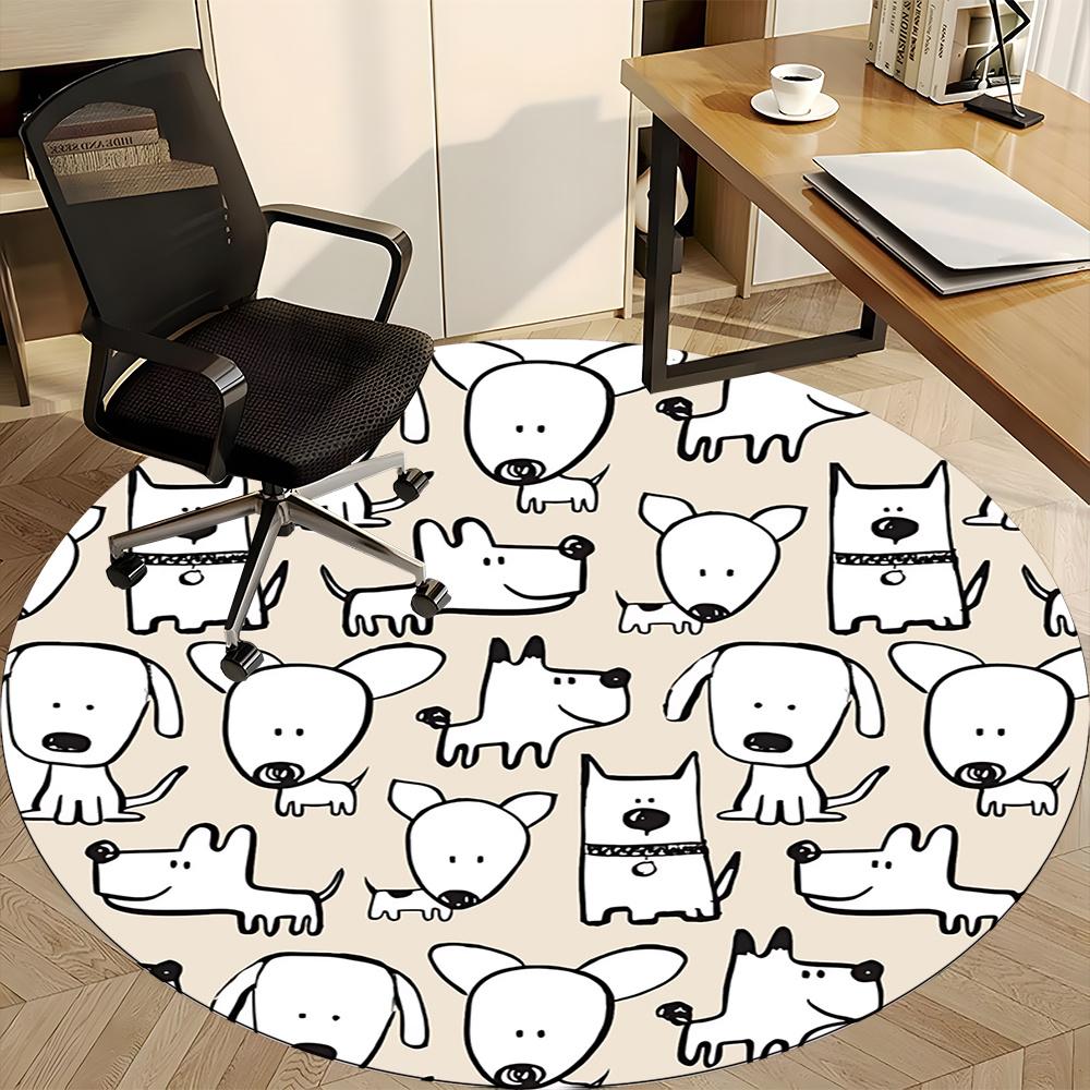 1pc Dogs Pattern Office Round Area Rug, Indoor Mat Suitable ForOffice, Under Office Chairs Bedroom Living Room Home Decor, Room Decot041