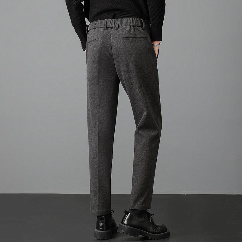 Light luxury winter woolen trousers men's casual pants men's slim straight trousers British elastic casual trousers nine points
