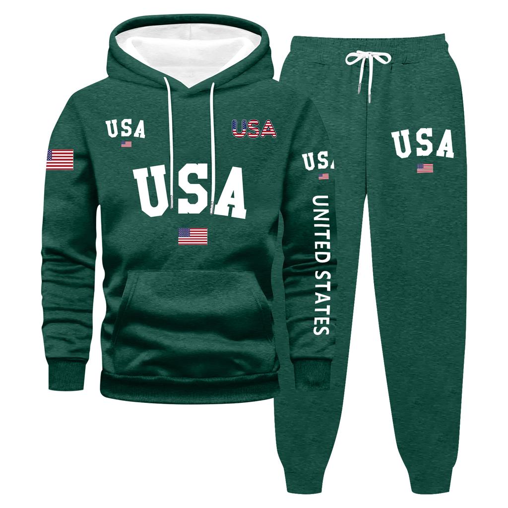 Men's Large Size Solid Color Printed Sweatshirt Set Men's Casual Sports Suit Sweatshirt Set