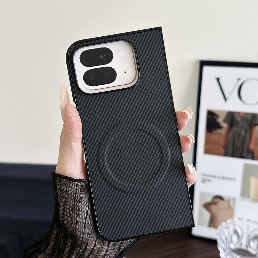 Luxury Carbon Fiber Texture Hard Case For Google Pixel10 9 Pro Fold For Mag-safe Wireless Charge Shockroof Slim Back Phone Cover