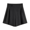Drapey High-Waist Wide-Leg Pants: Korean Style Autumn 2025 Black A-Line Slimming Casual Shorts for Women