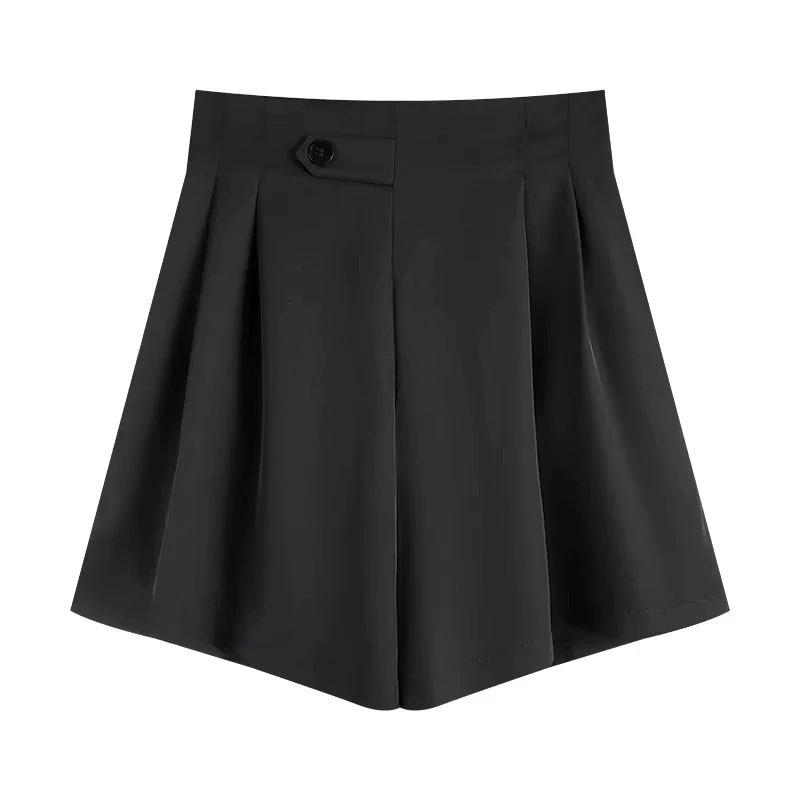 Drapey High-Waist Wide-Leg Pants: Korean Style Autumn 2025 Black A-Line Slimming Casual Shorts for Women