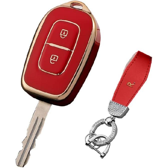 HIBEYO Soft TPU Key Fob Cover with Keychains for Renault Duster Kwid Dacia Sandero Master Megane Logan Key Case Shell 2 Buttons-Black