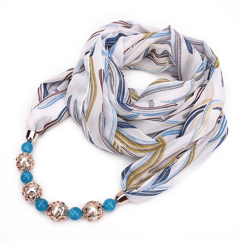 Chiffon Scarf Spring Summer Necklace Ethnic Style Women's Beaded Pendant Scarf Scarf Hat
