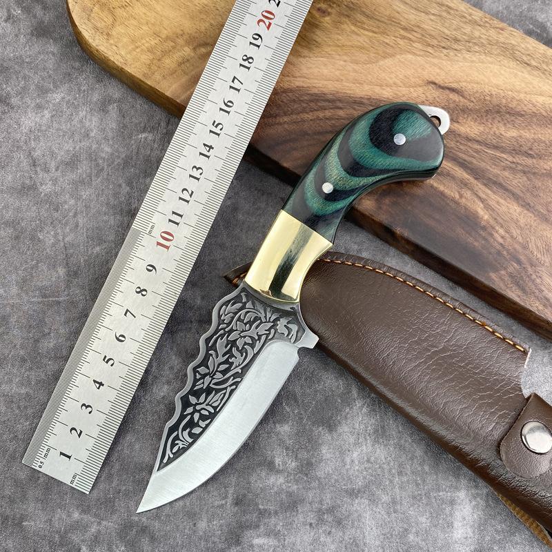 Kitchen Knife Thick Carved Pattern Handmade Knife Outdoor Barbecue Meat Eating Knife Stainless Steel Fruit Knife