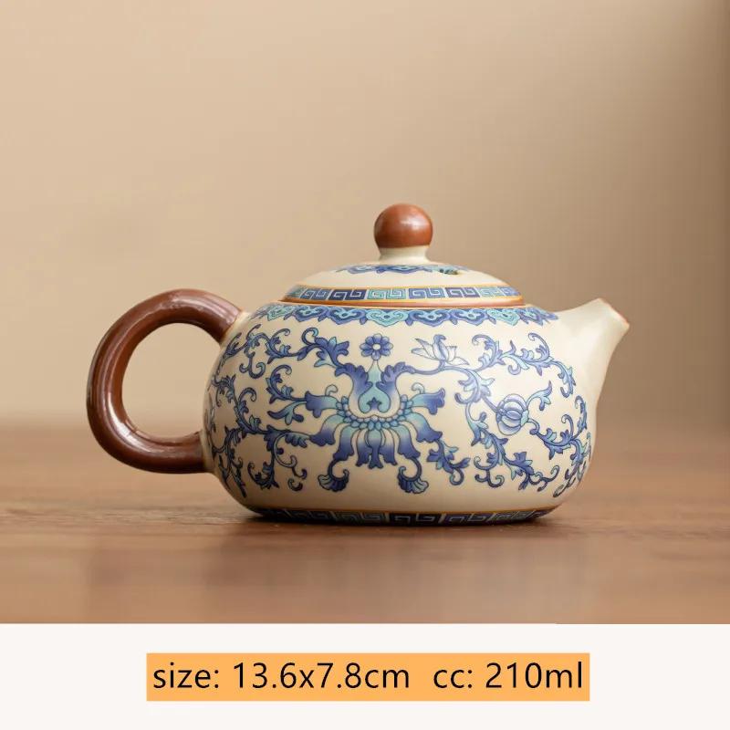 Chinese Ru Kiln Ceramic Teapot Gaiwan Traditional Handmade Blue and White Tea Pot Beauty Tea Infuser Kettle Household Teaware