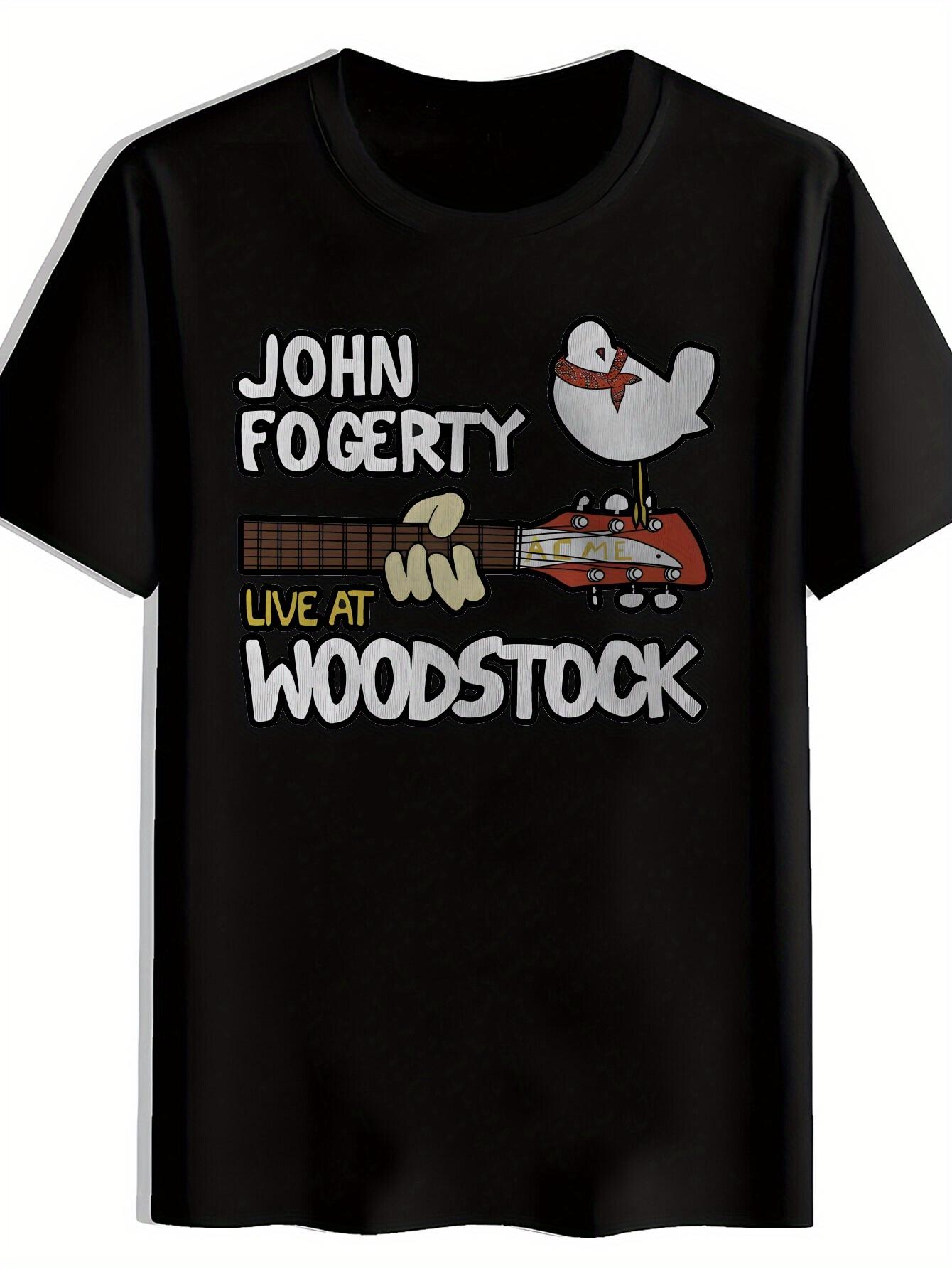 Black John Fogerty Live at Woodstock Graphic T-shirt - Casual Crew Neck M