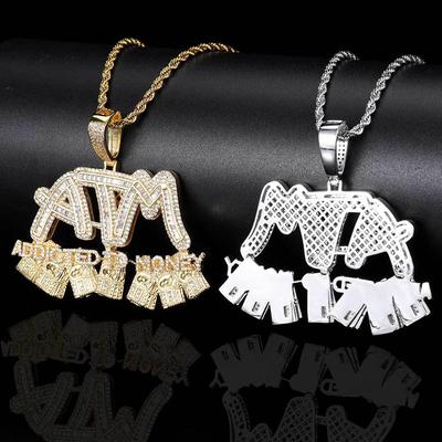 Hot European and American Fashion Brand Hip Hop ATM Dollar Letter Pendant Fashion Businessman Personality T Square Zircon Men's Necklace
