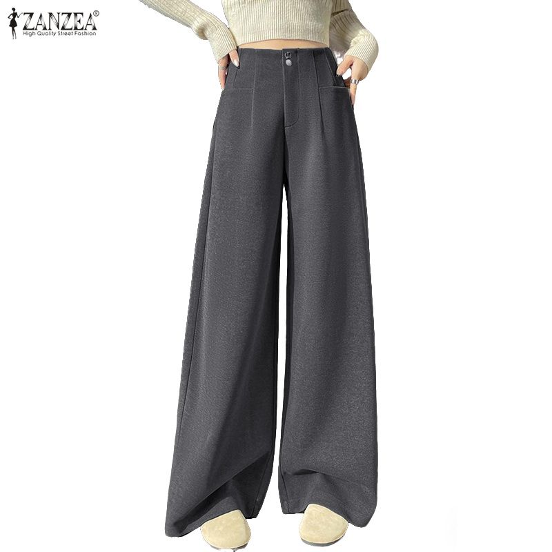 ZANZEA Women Casual Solid Color Loose Wide Leg Pants
