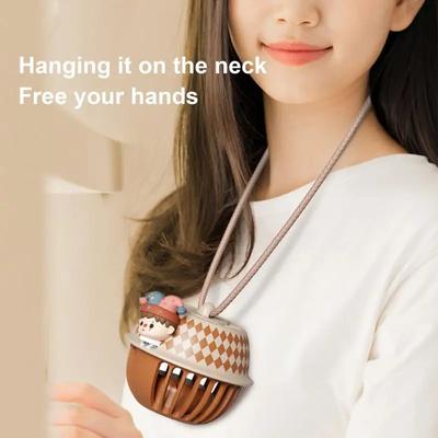 Portable Hanging Rope Mini Neck Fan Children's Small Fan USB Charging Cartoon Halter Fan No Blades Silent Fan Sports Cooler