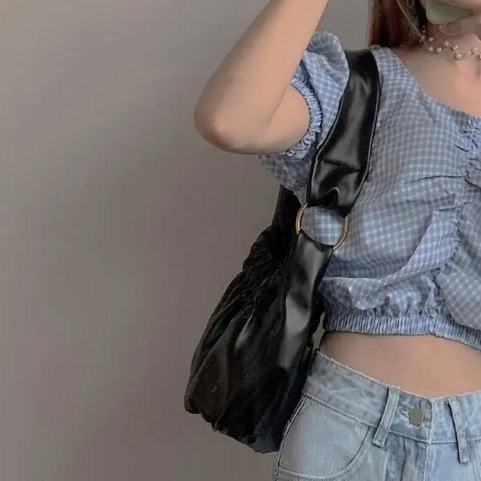 

WTEMPO Простые черно-белые сумки-облака, женские складные сумки из искусственной кожи, повседневные универсальные мягкие сумки для подмышек One Size чёрный