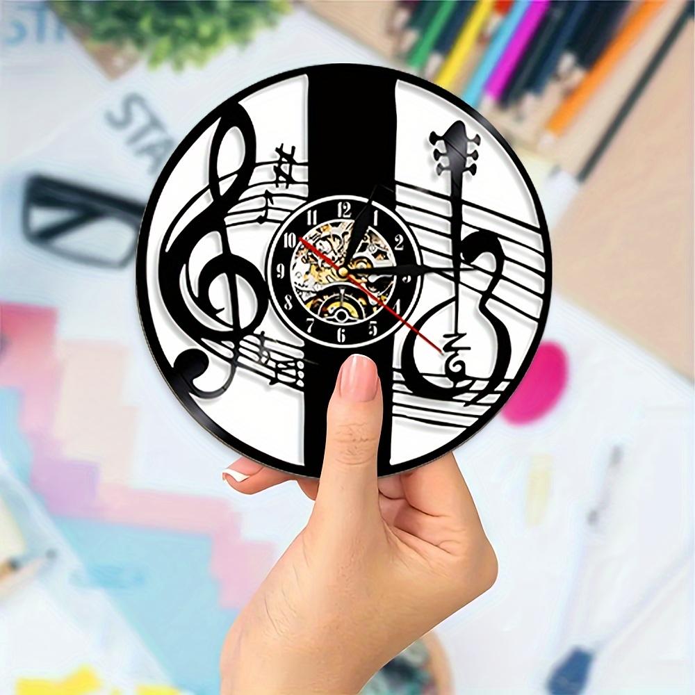 Set of 6 2D Musical Clock Wooden Coasters Non-Slip Heat ResistantTableRunner Home Office Cafe Bar Kitchen Restaurant Decoration