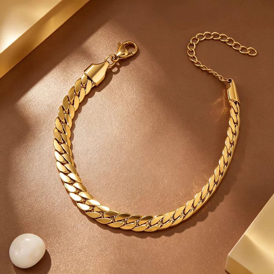 European & American Light Luxury Gold-Plated Titanium Bracelet Set: Bamboo Joint, Four-Leaf Clover, Cuban Chain Design for Women