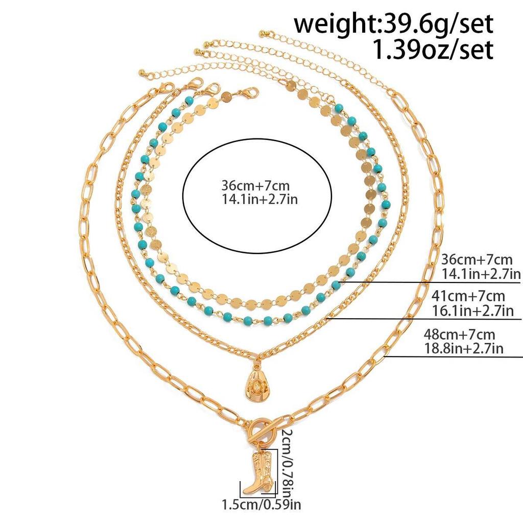 Ingemark 4Pcs/Set Boho Cowboy Hat Boot Pendant Choker Necklace for Women New Trend Goth Blue Beads Clavicle Chain Neck Jewelry