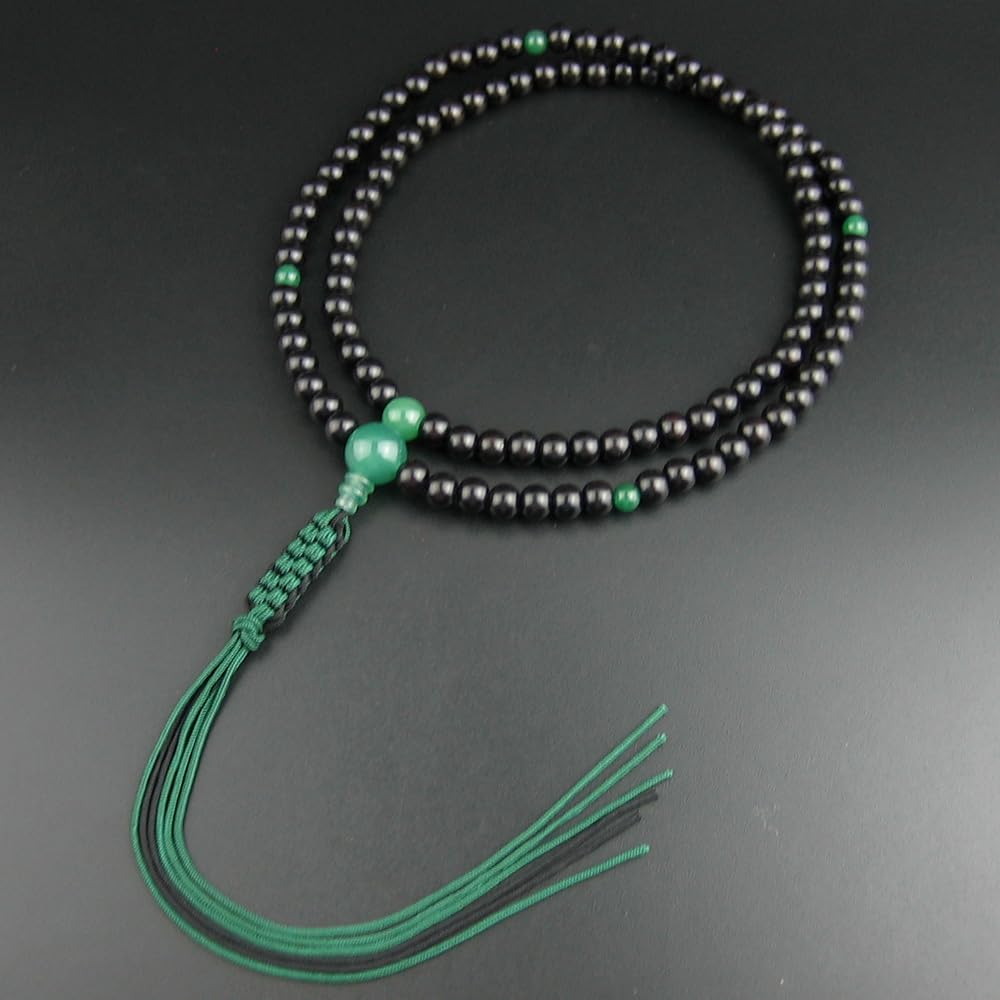 WONDERFUL LOTUS Rinzai Buddhist Prayer Beads for Men Shakuni Ebony Natural Stone Made String Bun Zen Buddhism 108 Beads Prayer Bead Bag Included