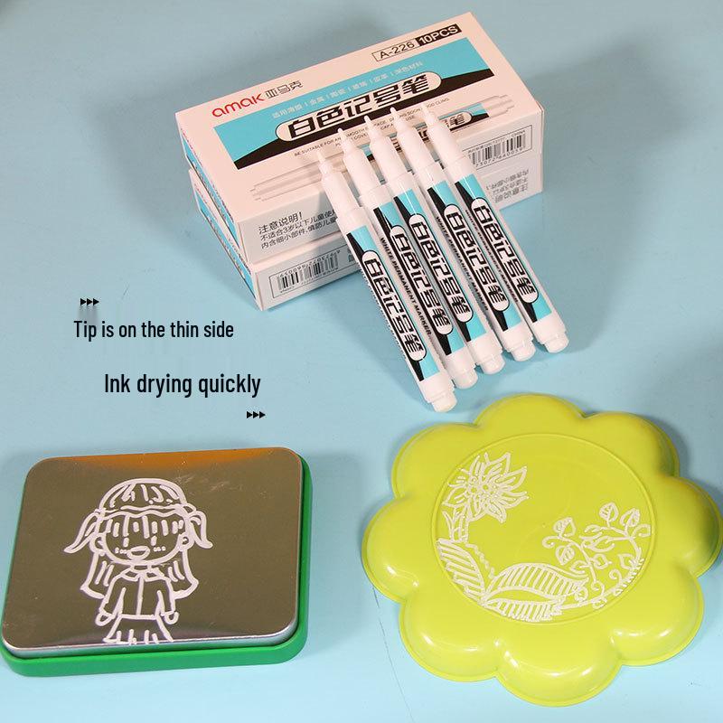 Yamark White Quick-Drying Waterproof Art Marker Pen