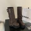 Autumn Winter Chunky Women Knight High Boots Platform Flats Trouser Long Booties Female Western Cowboy Shoes