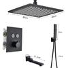 Matte Black LED Thermostatic Shower Faucet 40*80 Large Rain Waterfall Shower System Button Control 3Ways Mixer Installation Arm