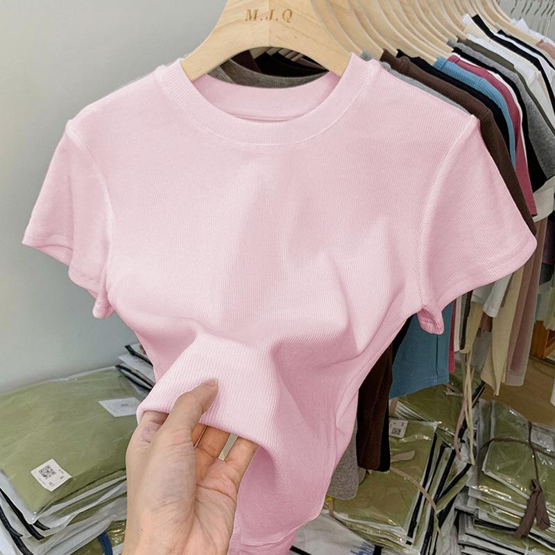 Letni Top Seksowny T-shirt Damski T-shirt Koreański Styl Kobieta Ubrania Slim Tshirt Kobiecy Skinny Krótki Rękaw Topy