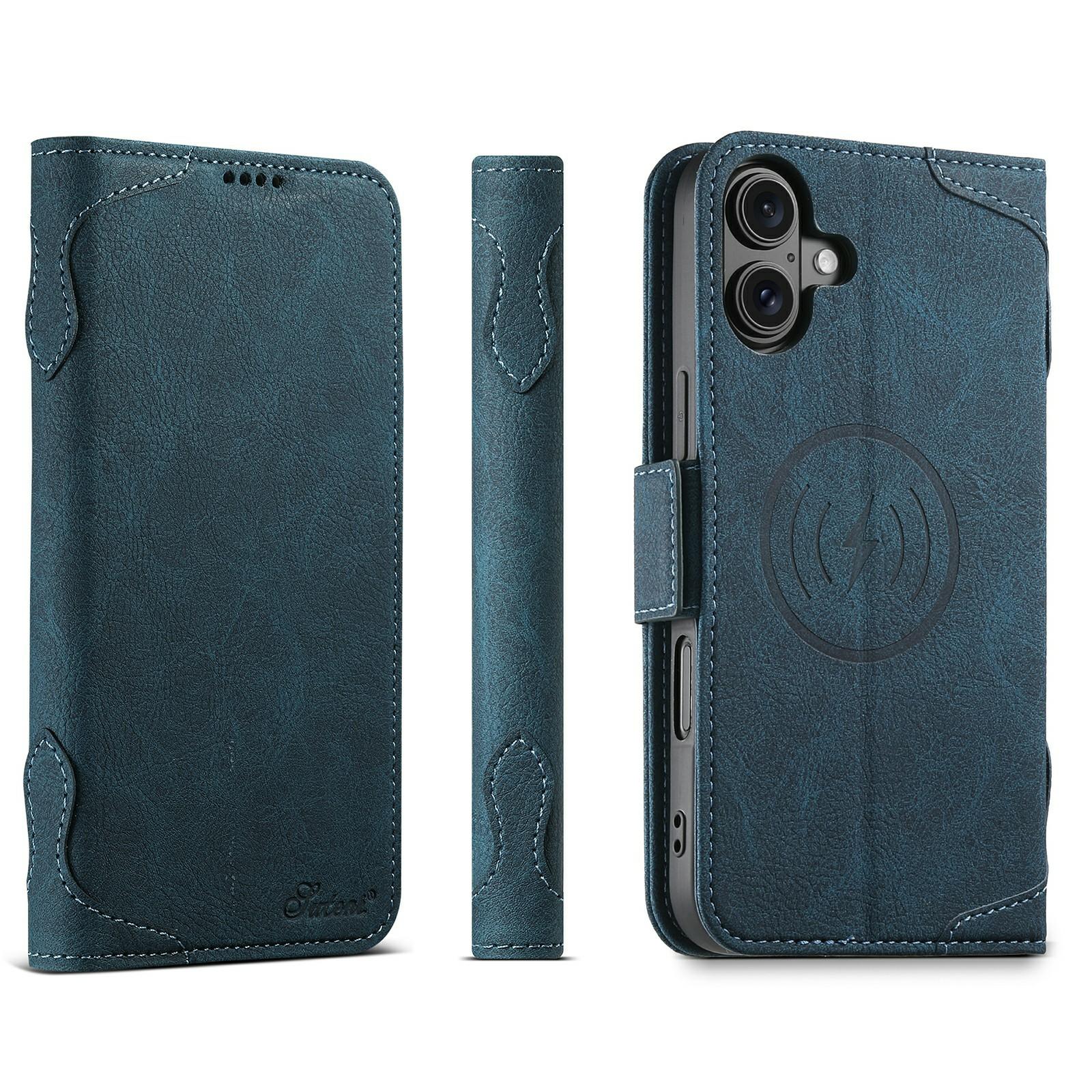

SUTENI J07 For iPhone 17 Case Compatible with MagSafe Litchi Texture Leather Wallet Phone Cover Blue