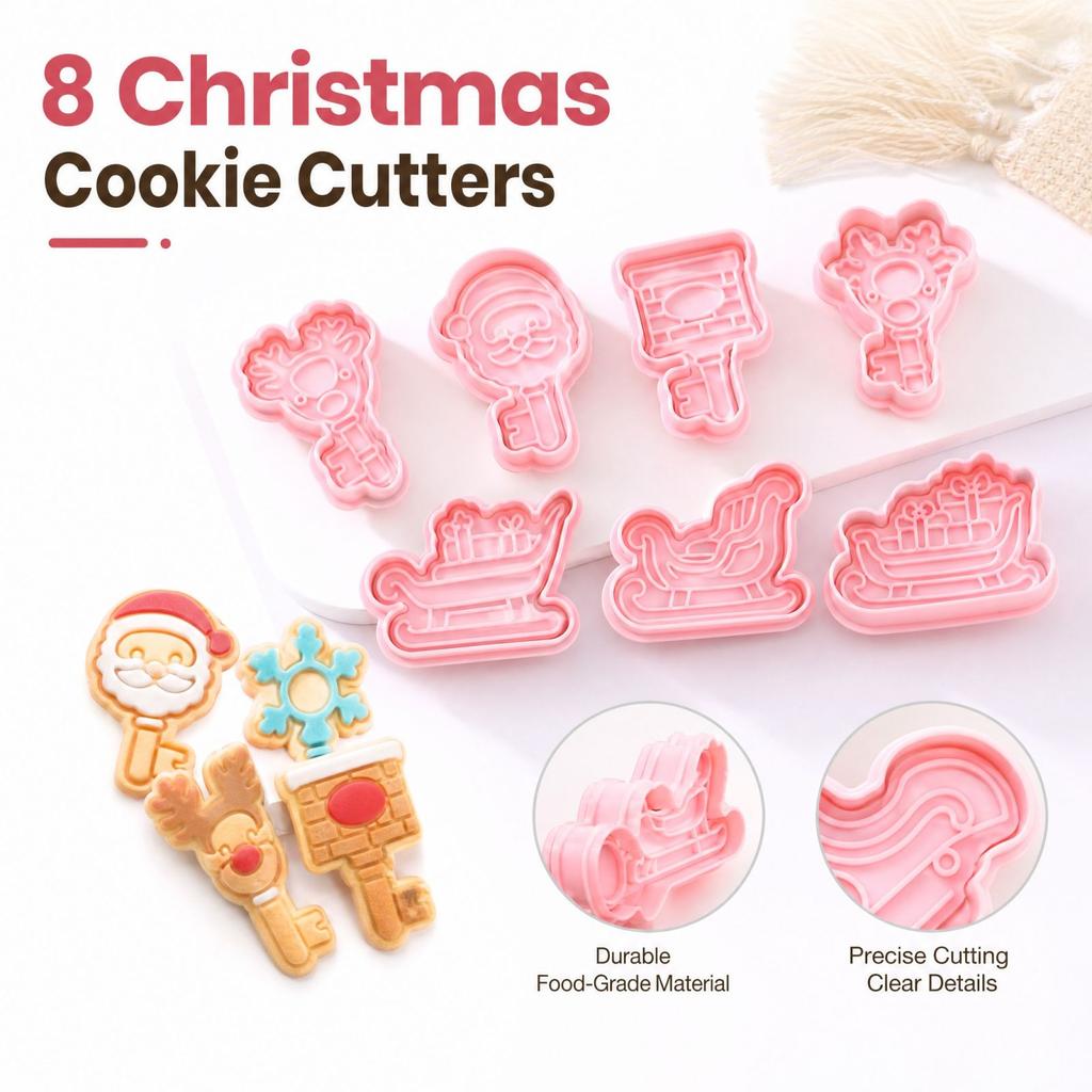 Christmas Molds Set with 3D Snowflake, Key and Sleigh Designs, Embossed Holiday Baking Molds