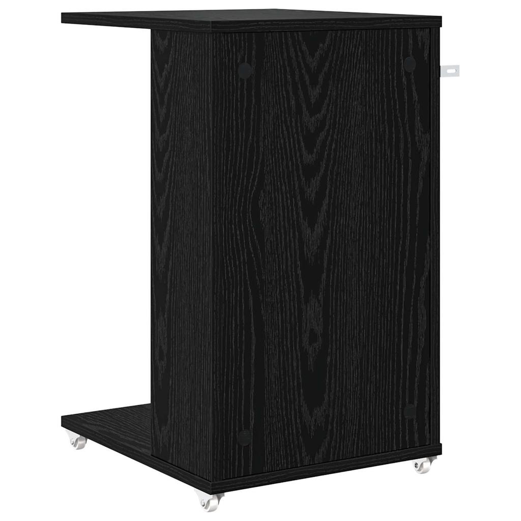 Side Table with Wheels Black Oak Effect 40 X 35 X 60 Cm