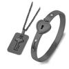 Gold Silver Heart Lock Bracelets Stainless Steel Key Pendant Necklace  Women Men
