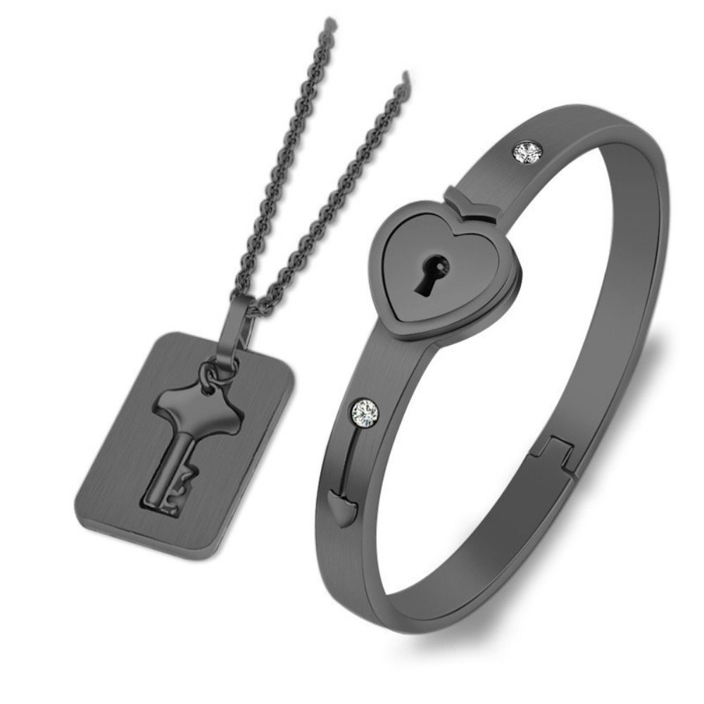 Gold Silver Heart Lock Bracelets Stainless Steel Key Pendant Necklace Women Men