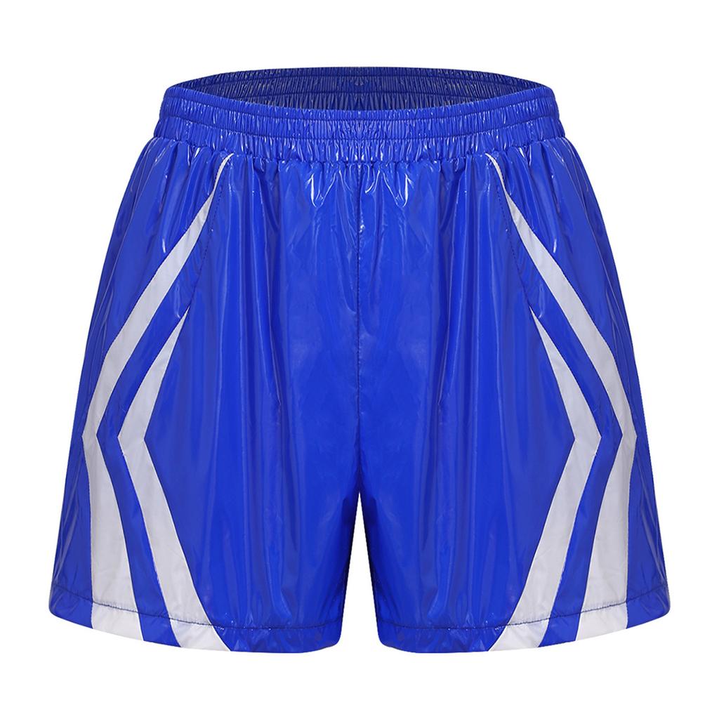Mens Waterproof Swim Trunks Pockets Color Blocking Stripes Elastic Waistband Athletic Bottoms