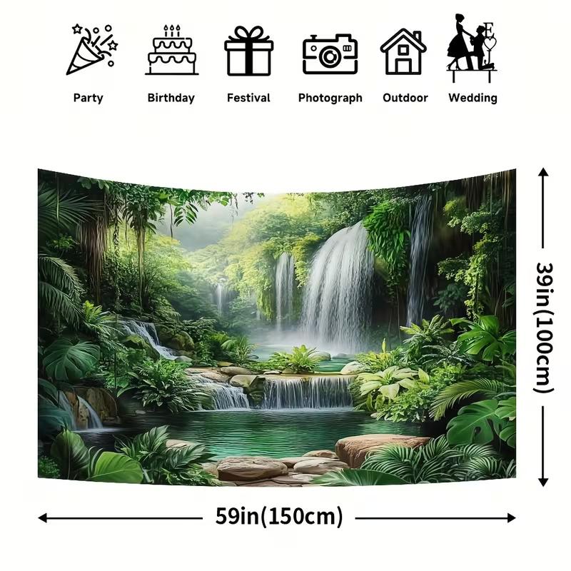 2D Jungle Waterfall Wall Tapestry Tropical Rainforest Background Cloth for Home Decor