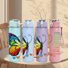 1PC Colorful Butterfly Inspirational Quote 750ml Color Plastic Sports Water Bottle Leakproof Flip Straw Lid Suitable for Sports Office Home Use