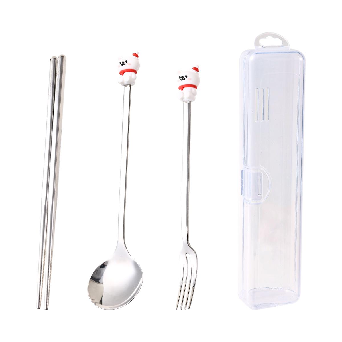 

Портативный набор столовых приборов из нержавеющей стали 316, вилка, ложка, палочки для еды, с коробкой, рождественский набор столовых приборов, многоразовая посуда белый